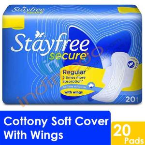 Stayfree Secure Regular Cottony Soft Cover Sanitary Pads with Wings (20 Pads)